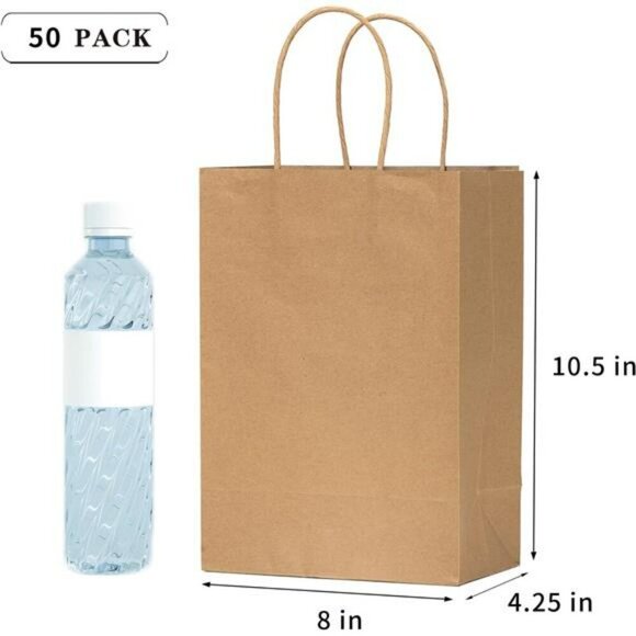 Brown Paper Gift Bags with Handles Bulk Shopping Retail Party Favor - Picture 4 of 7